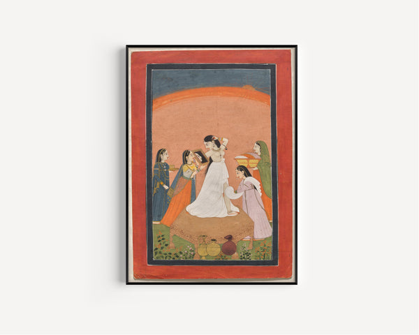 Pahari school — The Morning Toilette | Indian Miniature Painting Print