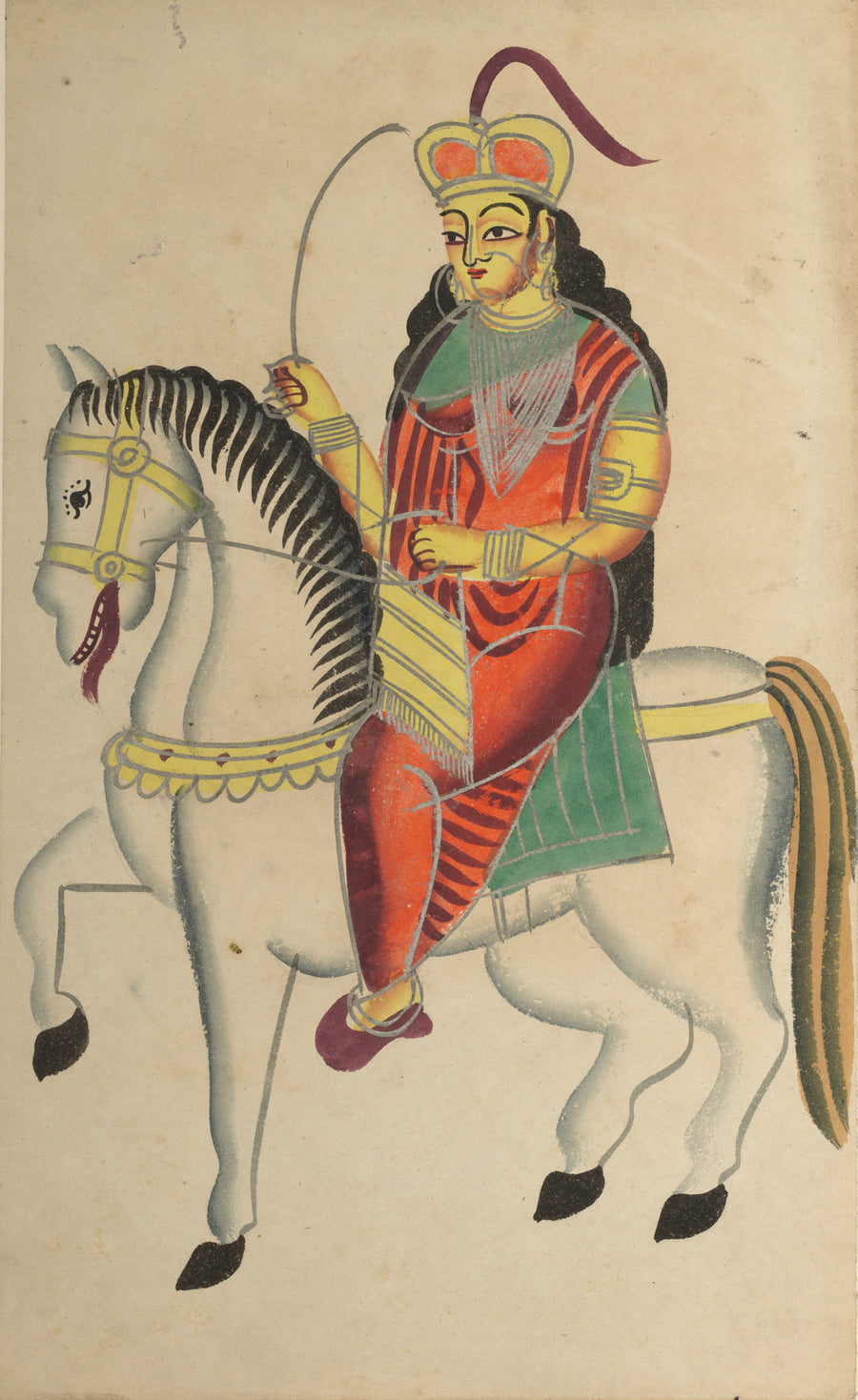 Kalighat painter — The Mutiny of the Heroine Rani Lakshmi Bai of Jhansi | Kalighat Painting Print shown to scale on a wall above a sofa