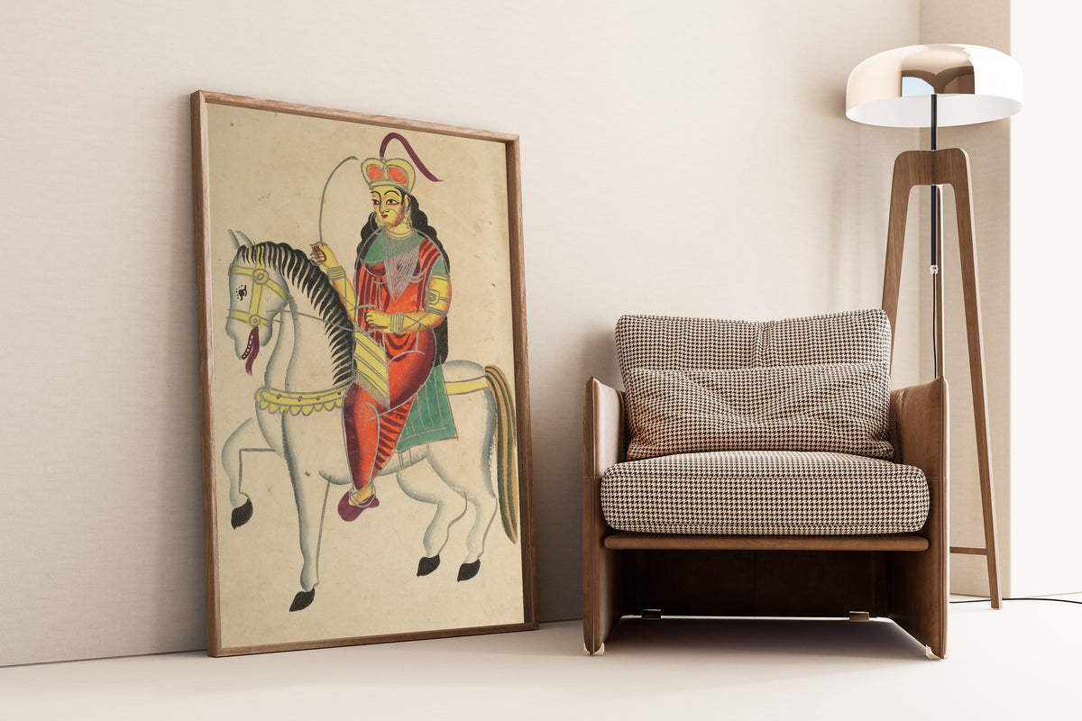 Kalighat painter — The Mutiny of the Heroine Rani Lakshmi Bai of Jhansi | Kalighat Painting Print