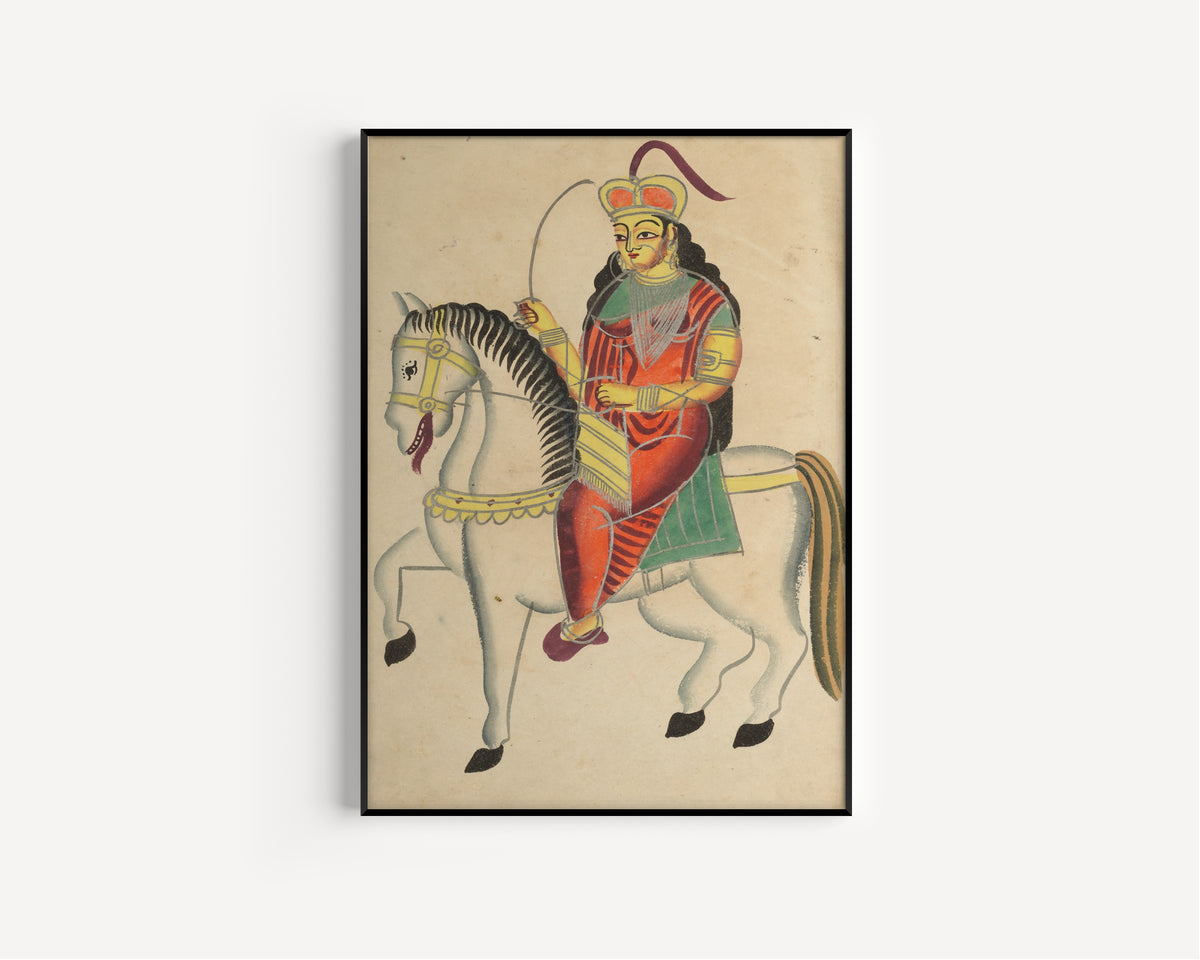 Kalighat painter — The Mutiny of the Heroine Rani Lakshmi Bai of Jhansi | Kalighat Painting Print
