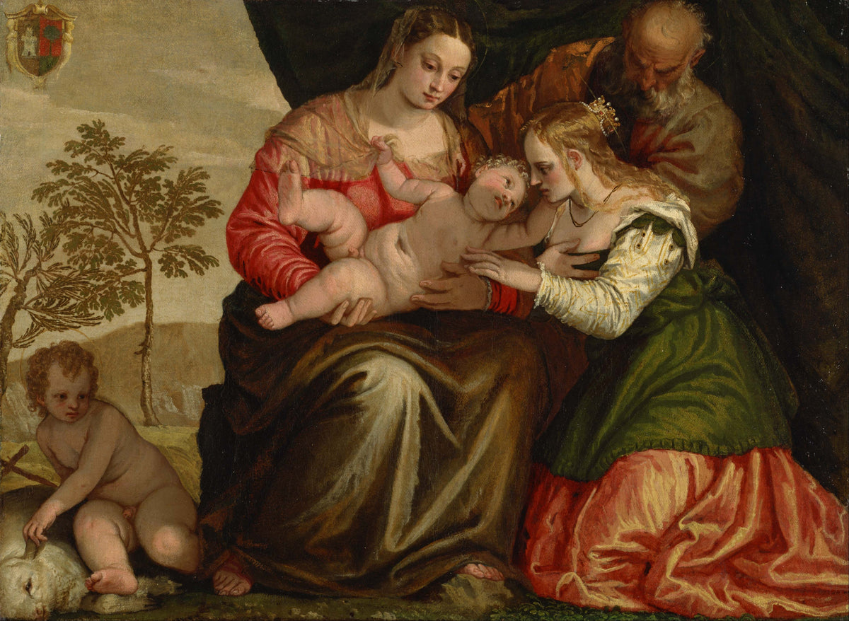 The Mystic Marriage of St. Catherine by Paolo Veronese — A kneeling saint reaches for the Child in the Virgin's lap
