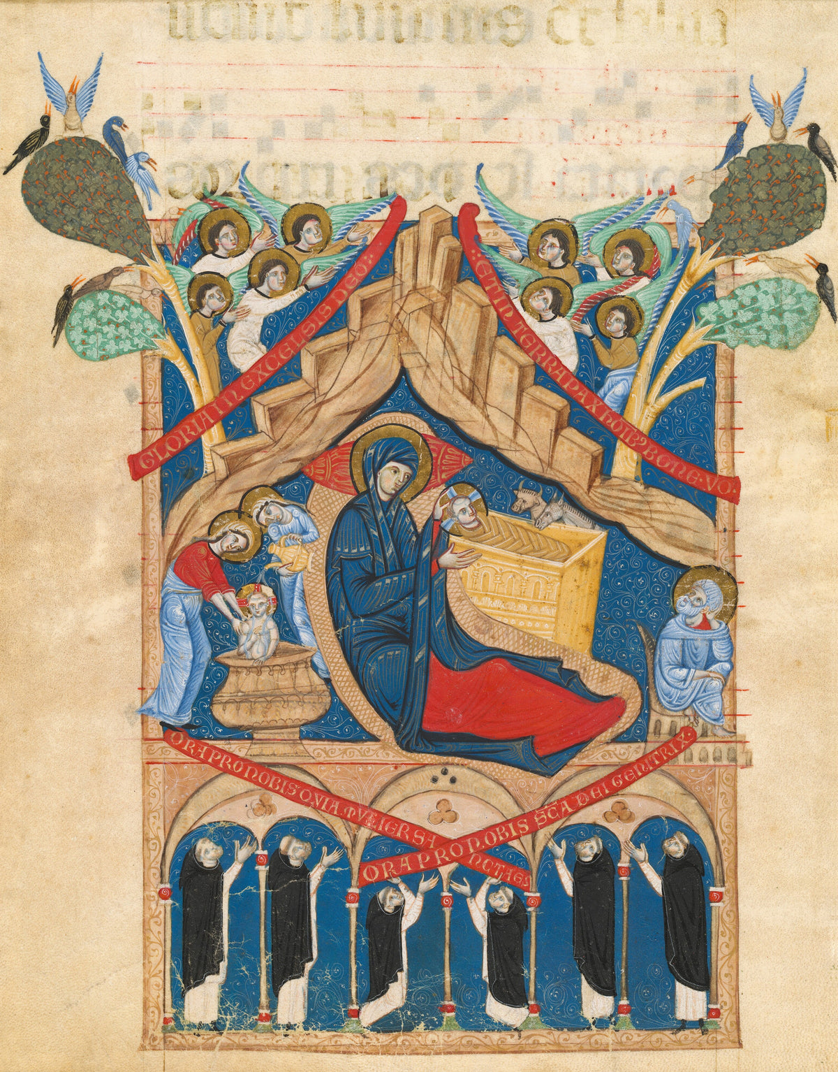 Master of Imola — The Nativity with Six Dominican Monks | Illuminated Manuscript Print