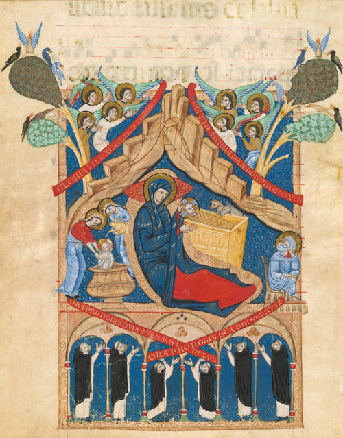 Master of Imola — The Nativity with Six Dominican Monks | Illuminated Manuscript Print