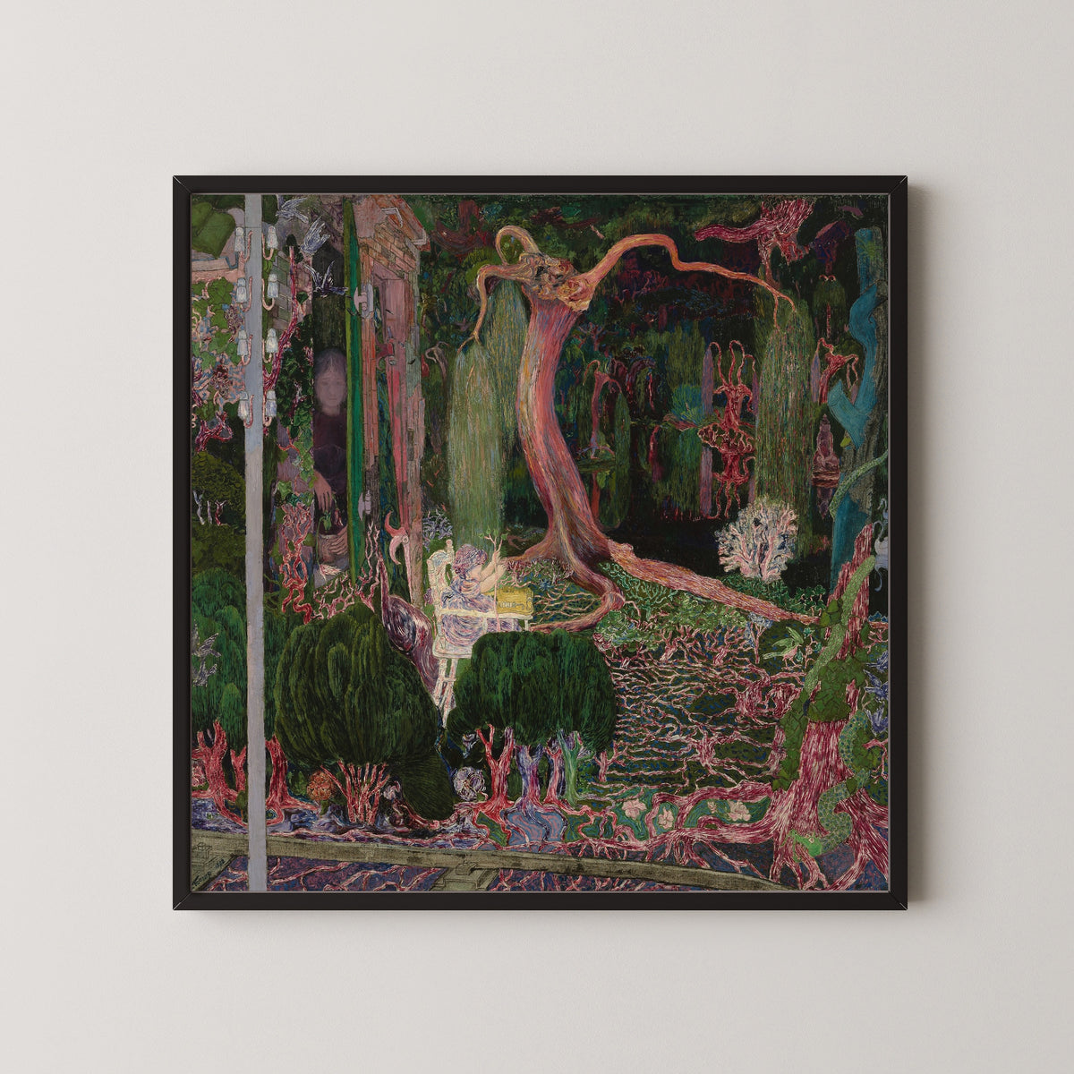 Framed art print of The New Generation by Jan Toorop, in a black frame on a pale wall