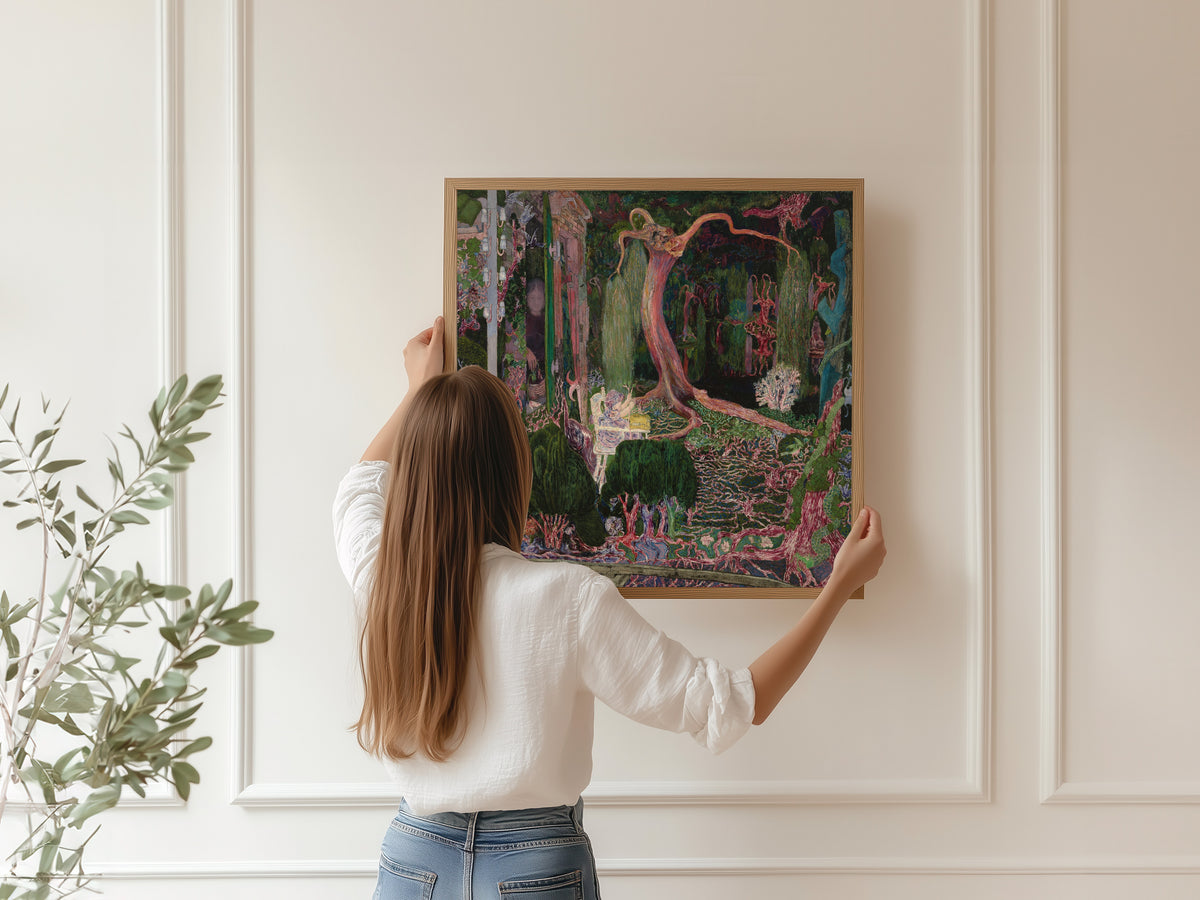 Framed art print of The New Generation by Jan Toorop, hung on a panelled wall