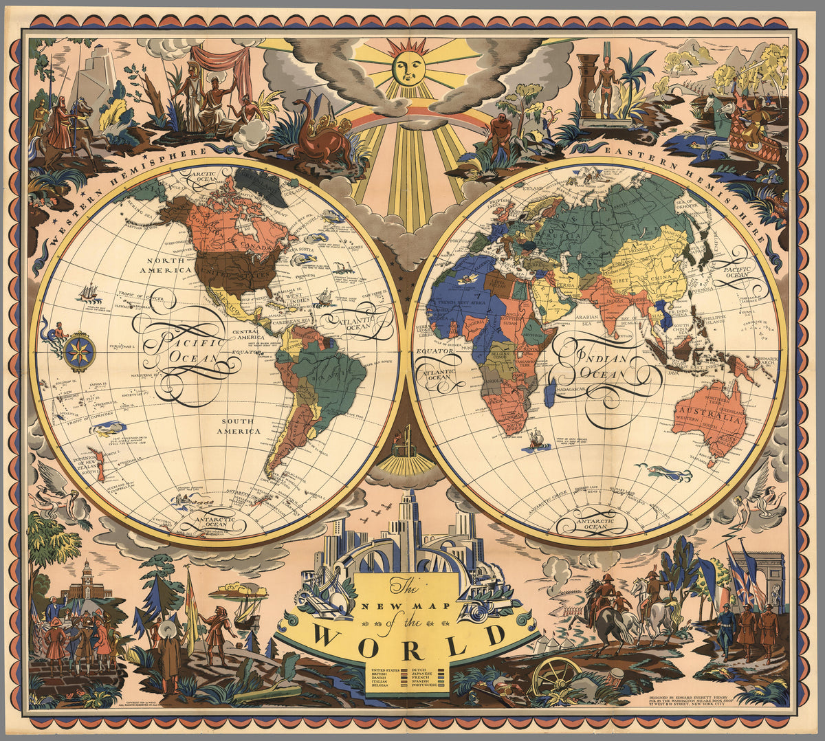 Everett Henry — The New Map of the World | Vintage Pictorial World Map Print