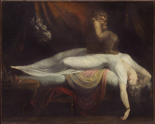 The Nightmare by Henry Fuseli — A crouching incubus and a pale horse loom over a sleeping woman