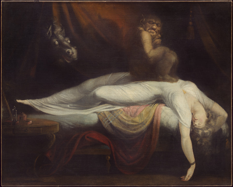 Henry Fuseli — The Nightmare | Art Print shown to scale on a wall above a sofa
