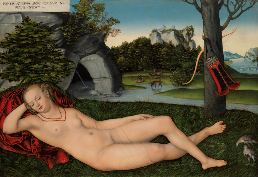 Lucas Cranach the Elder — The Nymph of the Spring | Fine Art Print shown to scale on a wall above a sofa
