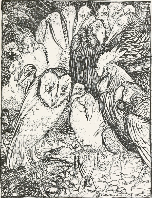 Arthur Rackham — The Owl and the Birds | Fable Illustration Print