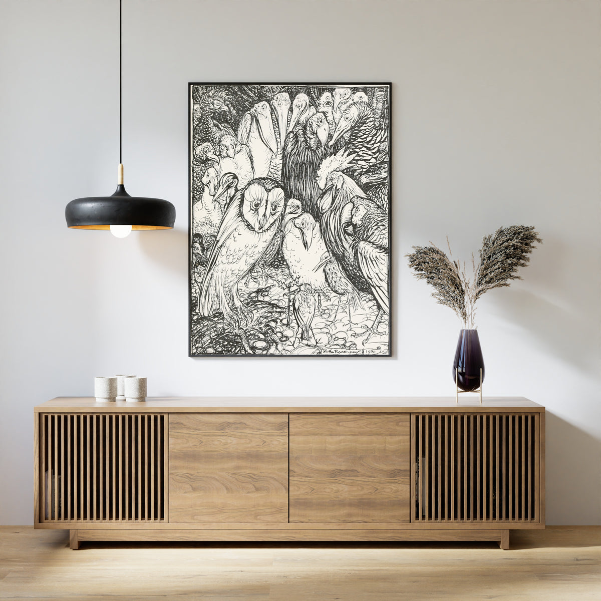 Arthur Rackham — The Owl and the Birds | Fable Illustration Print