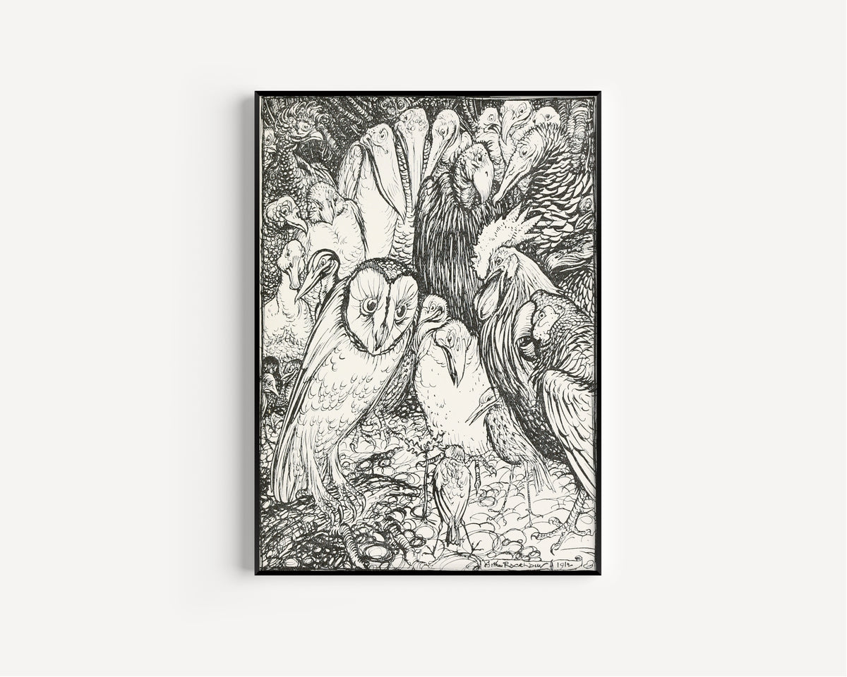 Arthur Rackham — The Owl and the Birds | Fable Illustration Print