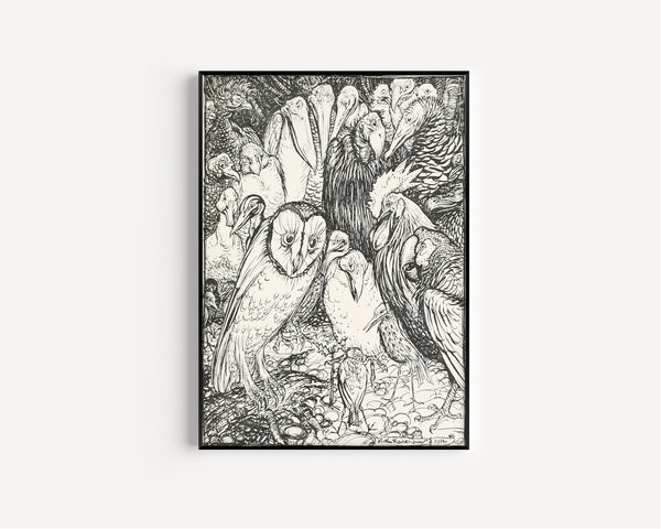 Arthur Rackham — The Owl and the Birds | Fable Illustration Print
