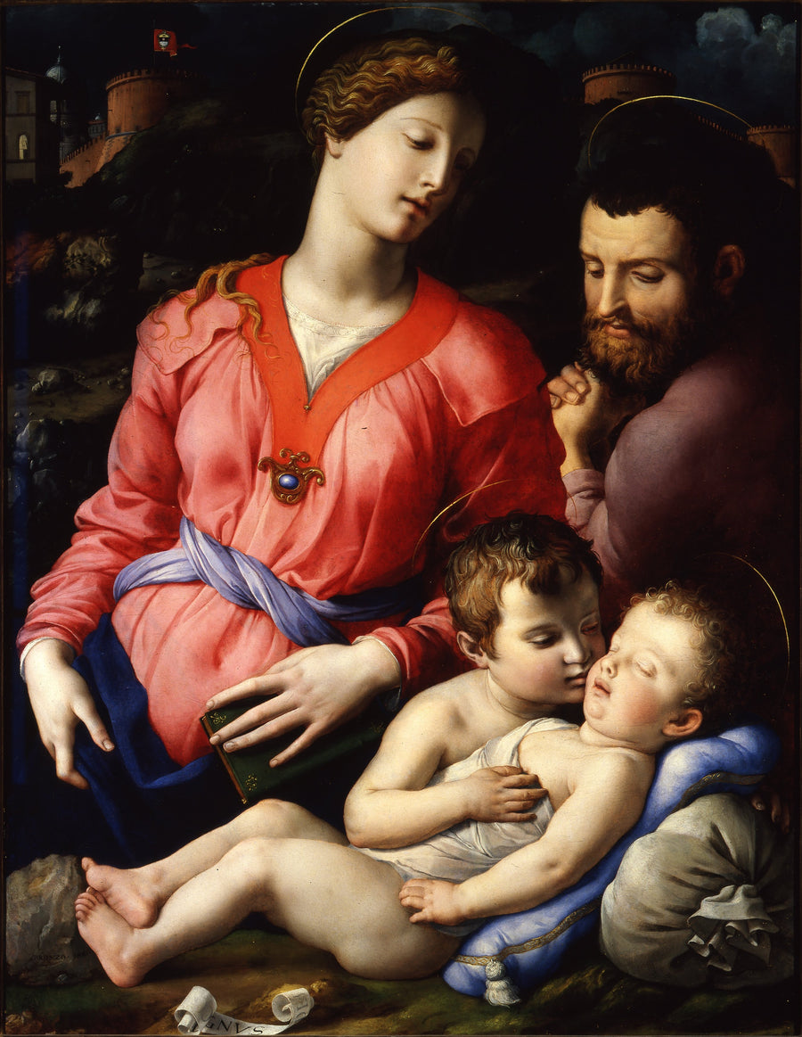 Bronzino — The Panciatichi Holy Family | Fine Art Print shown to scale on a wall above a sofa