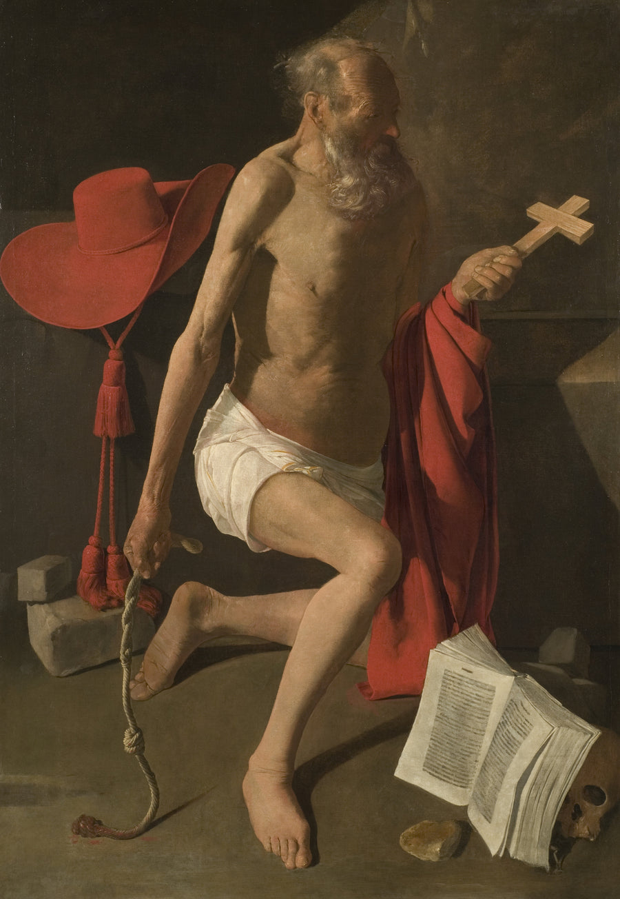Georges de La Tour — The Penitent St Jerome | Fine Art Print shown to scale on a wall above a sofa