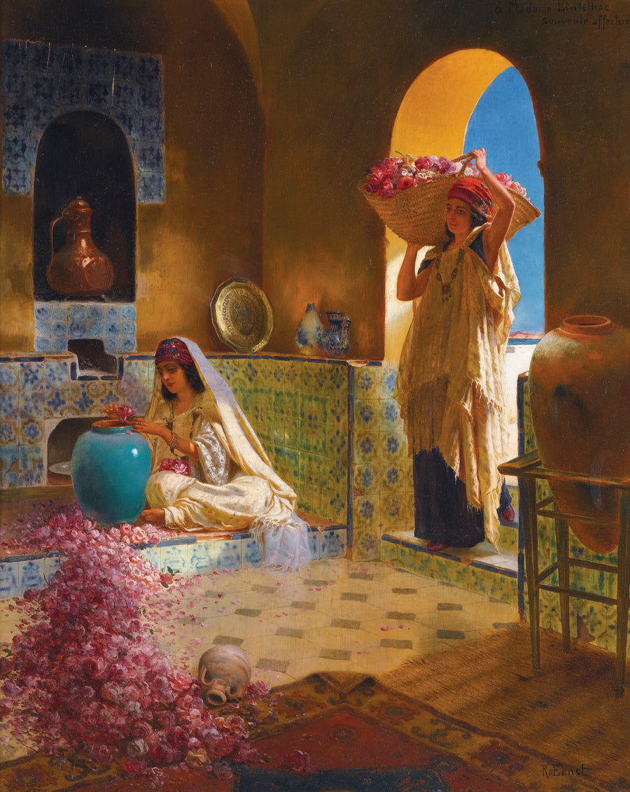Rudolf Ernst — The Perfume Makers | Art Print shown to scale on a wall above a sofa