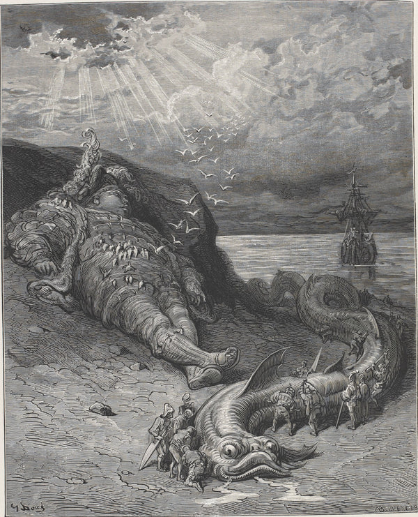 Gustave Doré — The Physeter Brought Ashore | Wood Engraving Print
