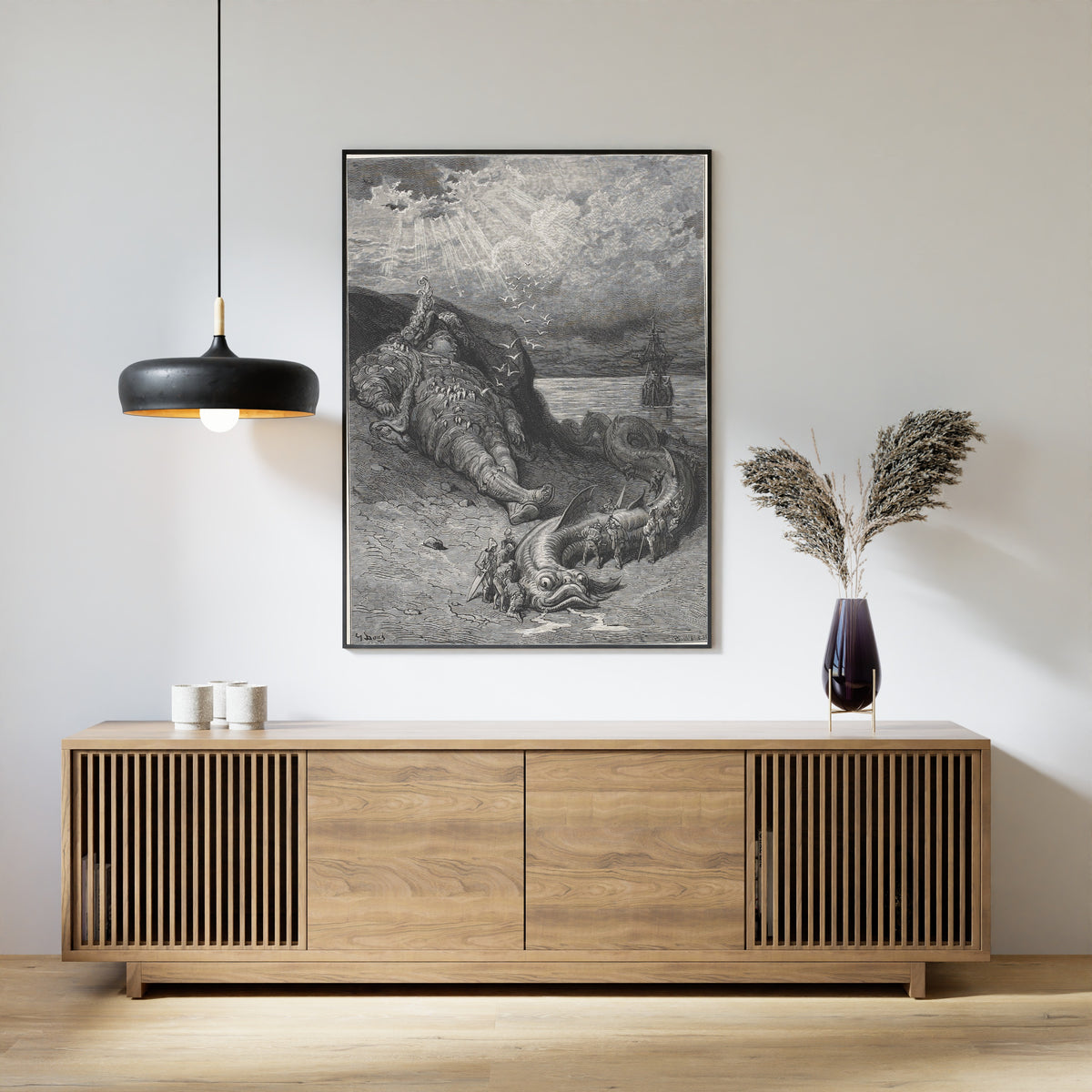 Gustave Doré — The Physeter Brought Ashore | Wood Engraving Print