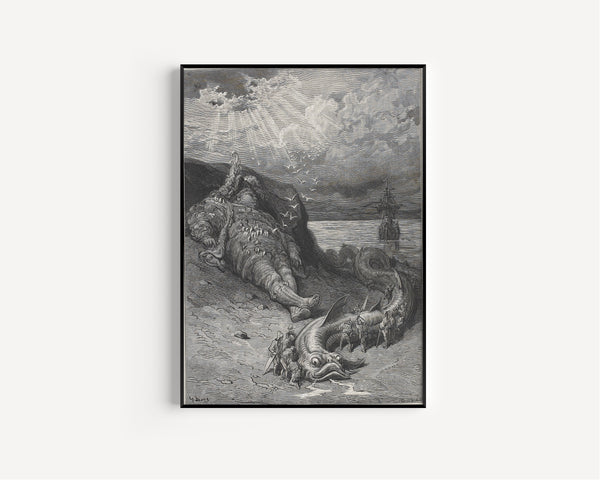 Gustave Doré — The Physeter Brought Ashore | Wood Engraving Print