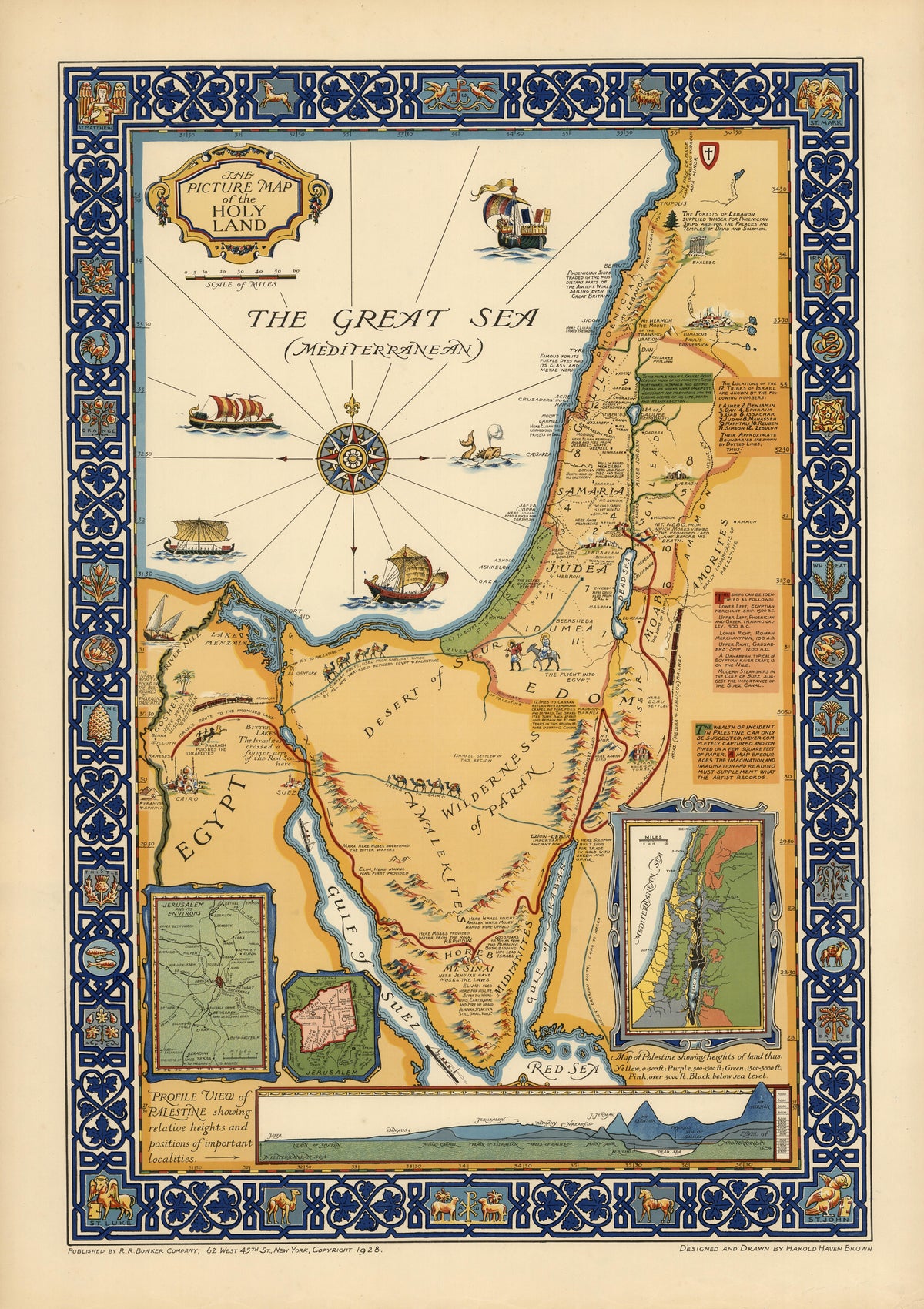 Harold Haven Brown — The Picture Map of the Holy Land | Vintage Pictorial Map Print