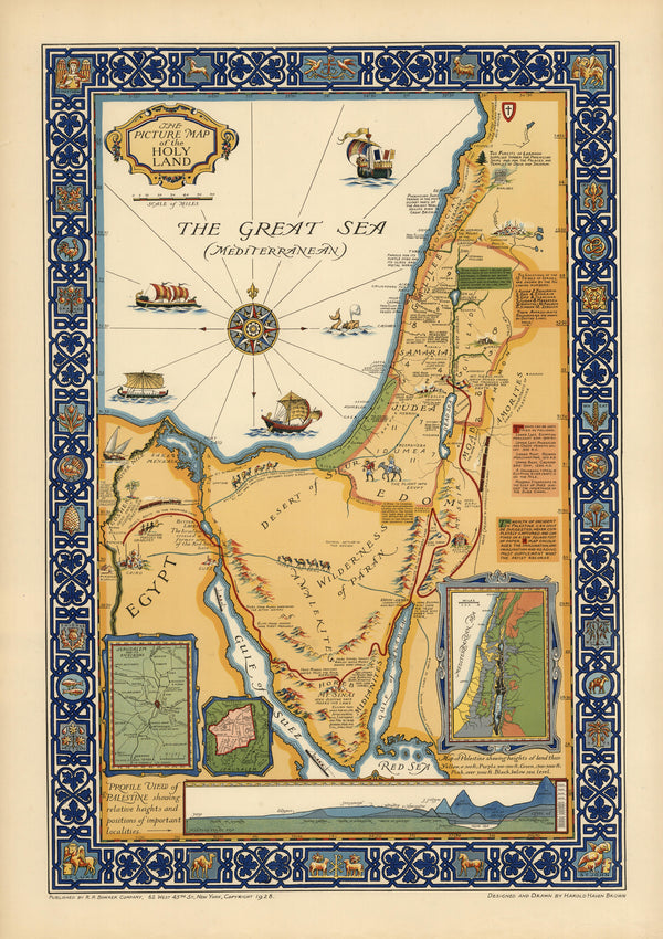 Harold Haven Brown — The Picture Map of the Holy Land | Vintage Pictorial Map Print