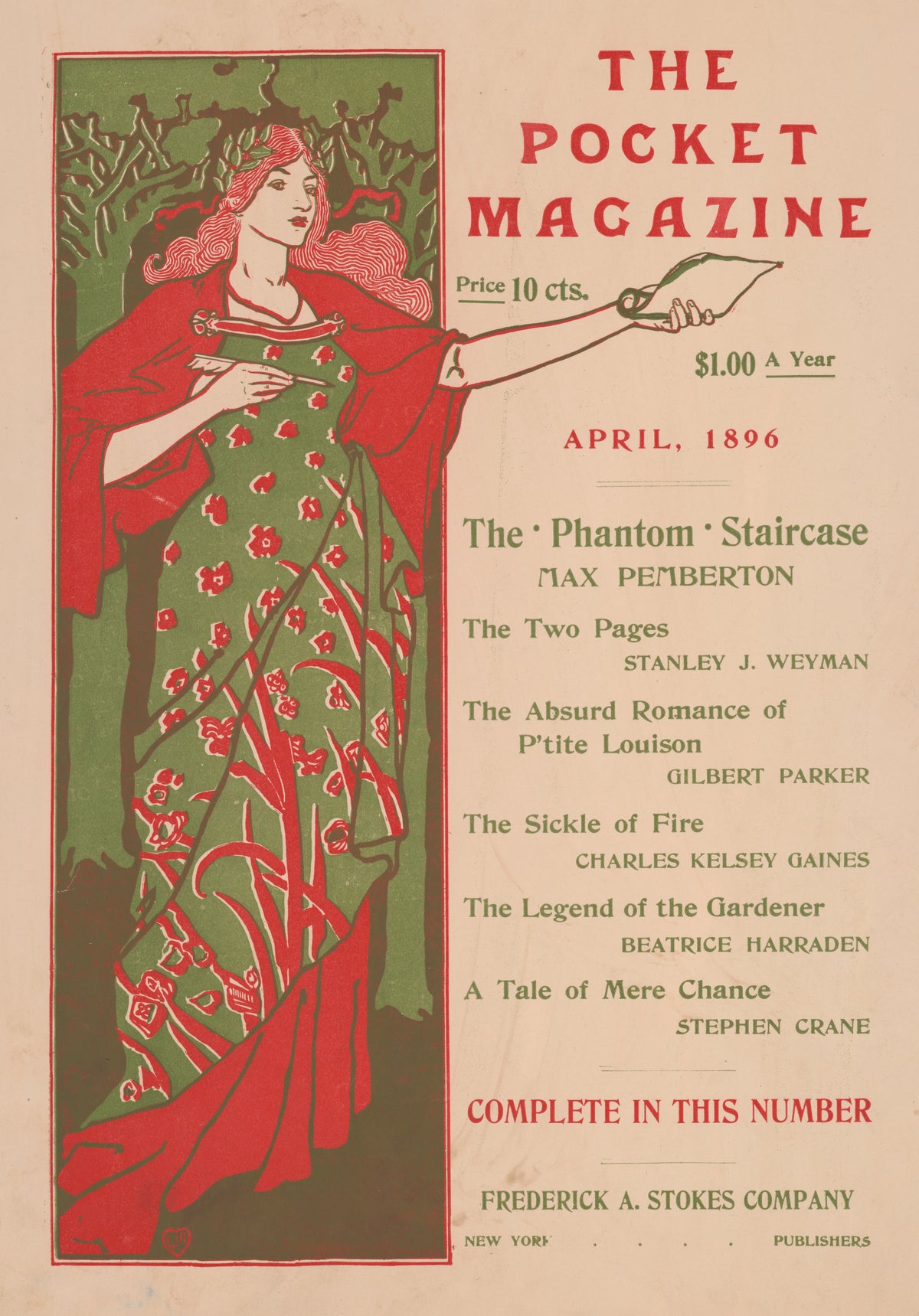 The Pocket Magazine by Louis Rhead — A laurel-crowned woman holds a quill and points a long arm out
