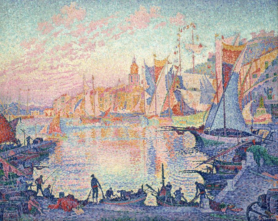 Paul Signac — The Port of Saint-Tropez | Fine Art Print shown to scale on a wall above a sofa