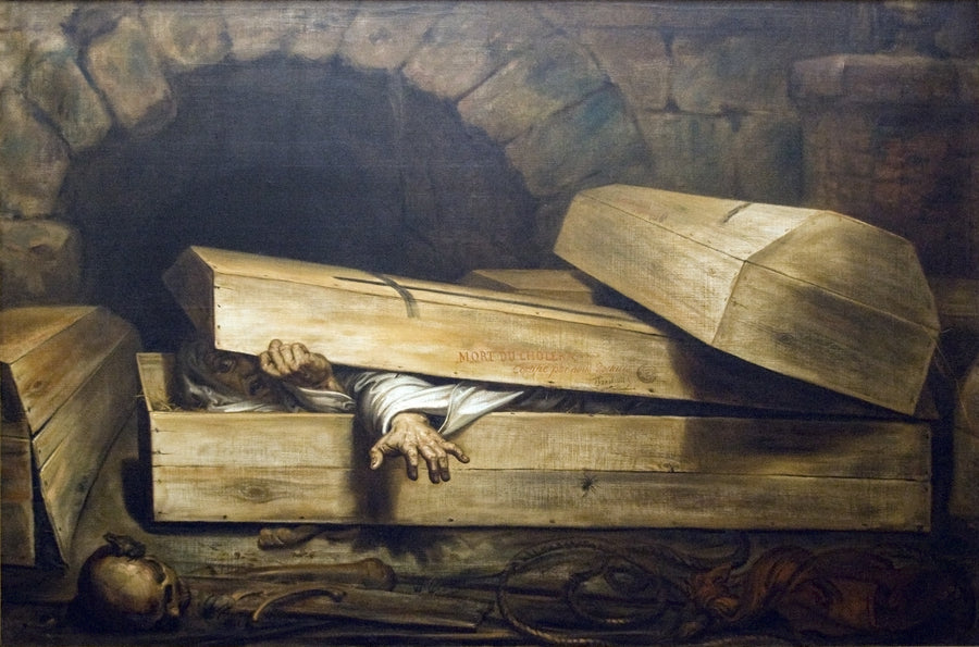 Antoine Wiertz — The Premature Burial | Art Print shown to scale on a wall above a sofa