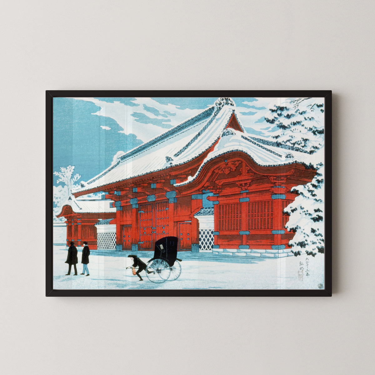 Takahashi Shotei — The Red Gate of Hongo in Snow (1926) | Japanese Woodblock Print (Shin Hanga)