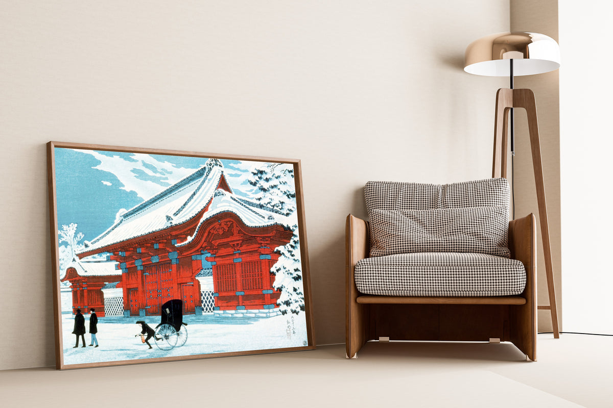 Takahashi Shotei — The Red Gate of Hongo in Snow (1926) | Japanese Woodblock Print (Shin Hanga)