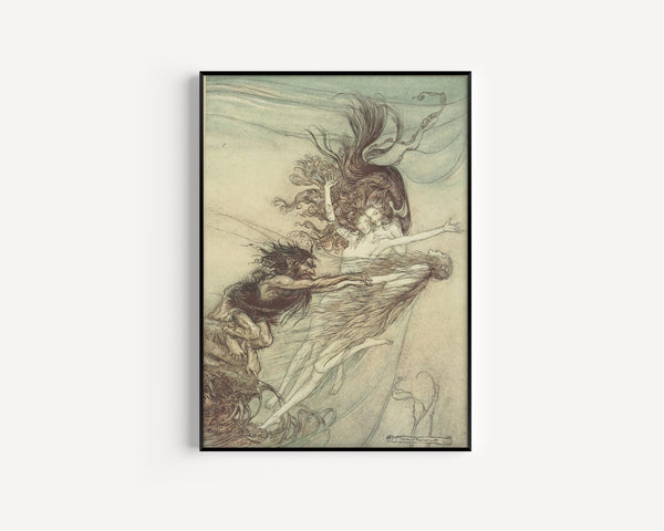 Arthur Rackham — The Rhine-Maidens Teasing Alberich | Wagner Illustration Print