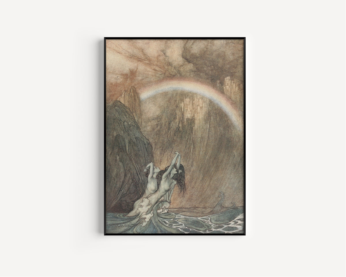 Arthur Rackham — The Rhine's Fair Children, Bewailing Their Lost Gold, Weep | Wagner Illustration Print