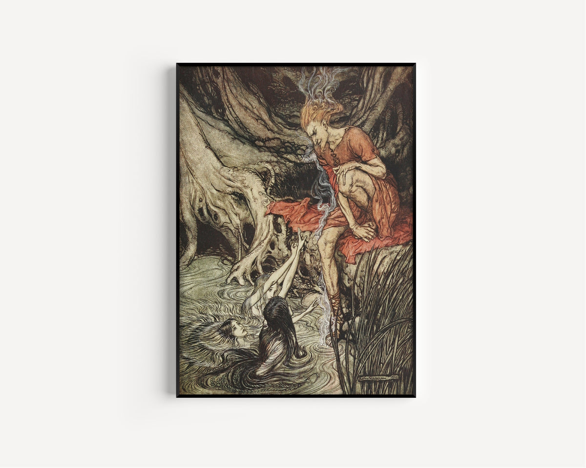 Arthur Rackham — The Rhine's Pure-Gleaming Children Told Me of Their Sorrow | Wagner Illustration Print