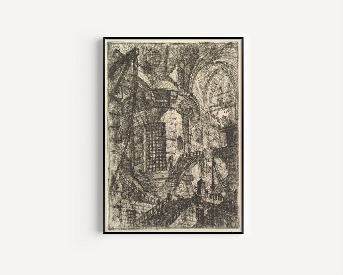 The Round Tower by Giovanni Battista Piranesi — in a slim black frame on a plain white wall