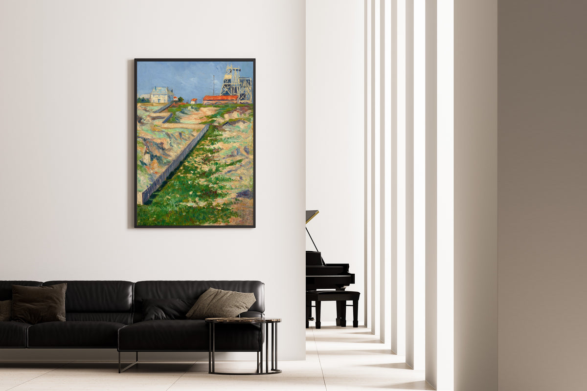 Framed art print of The Scaffolding of the Sacré-Coeur by Paul Signac, on the wall of a minimal living room
