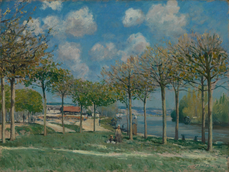Alfred Sisley — The Seine at Bougival | Fine Art Print shown to scale on a wall above a sofa