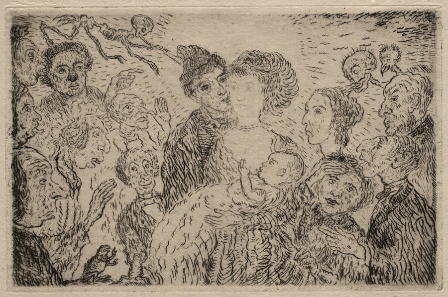 James Ensor — The Seven Deadly Sins: Envy | Etching Print shown to scale on a wall above a sofa