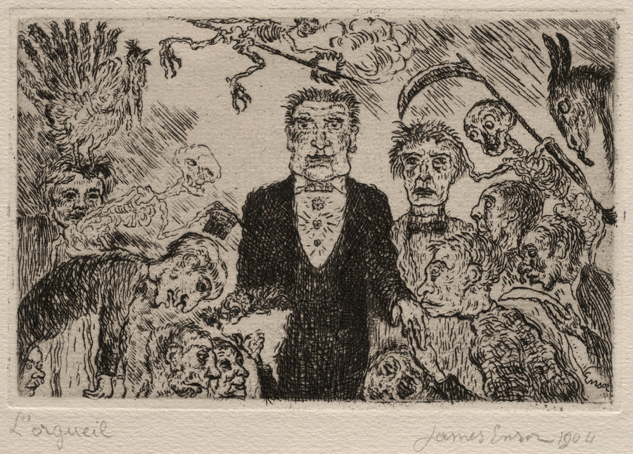 James Ensor — The Seven Deadly Sins: Pride | Etching Print shown to scale on a wall above a sofa