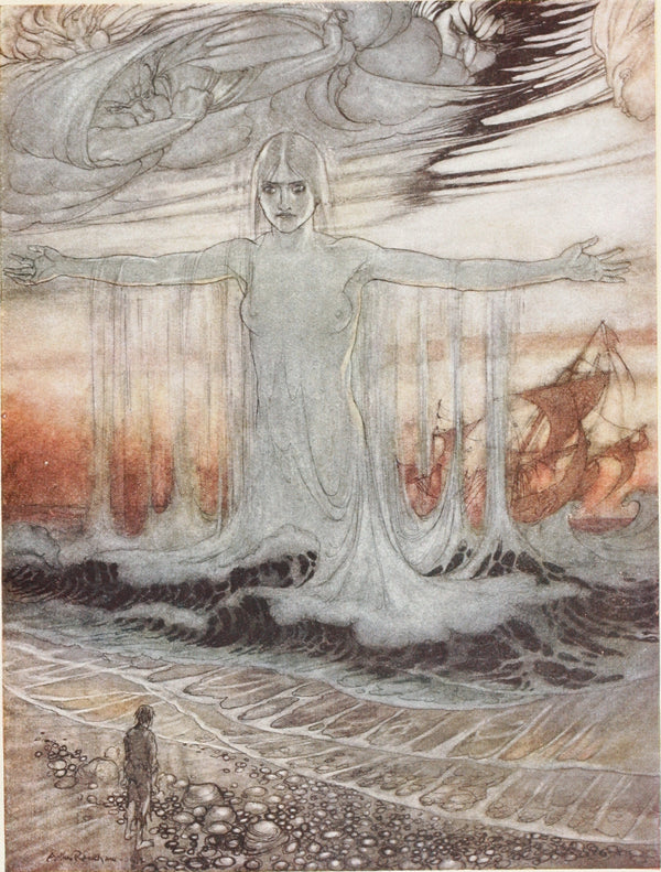Arthur Rackham — The Shipwrecked Man and the Sea | Fable Illustration Print