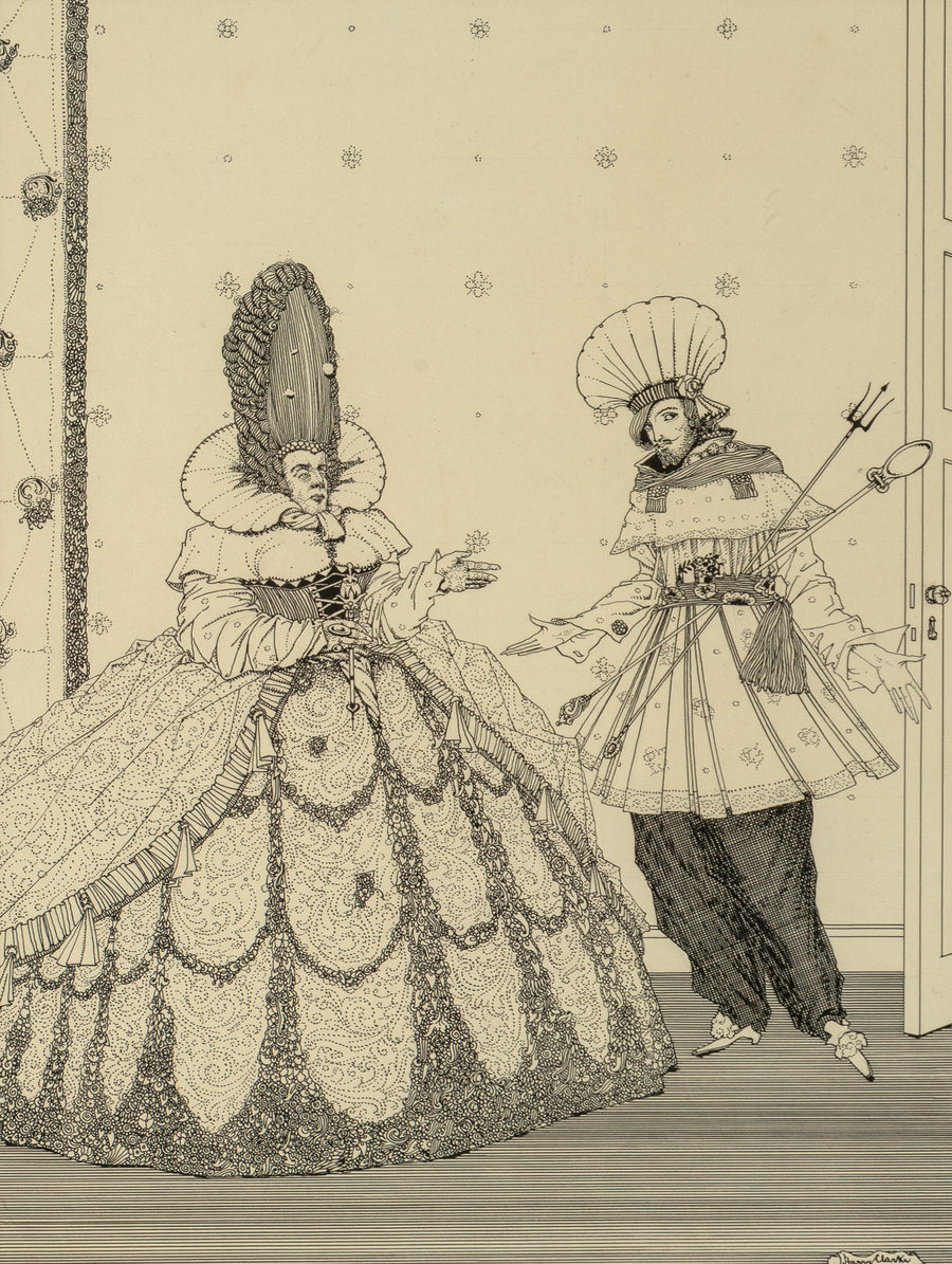 Harry Clarke — The Sleeping Beauty, The Fairy Tales of Charles Perrault | Fantasy Illustration Print shown to scale on a wall above a sofa