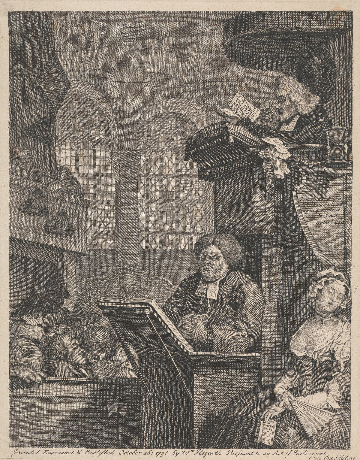 The Sleeping Congregation by William Hogarth — A congregation sleeps in the pews while the preacher reads on