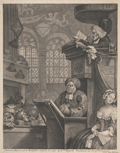 The Sleeping Congregation by William Hogarth — A congregation sleeps in the pews while the preacher reads on