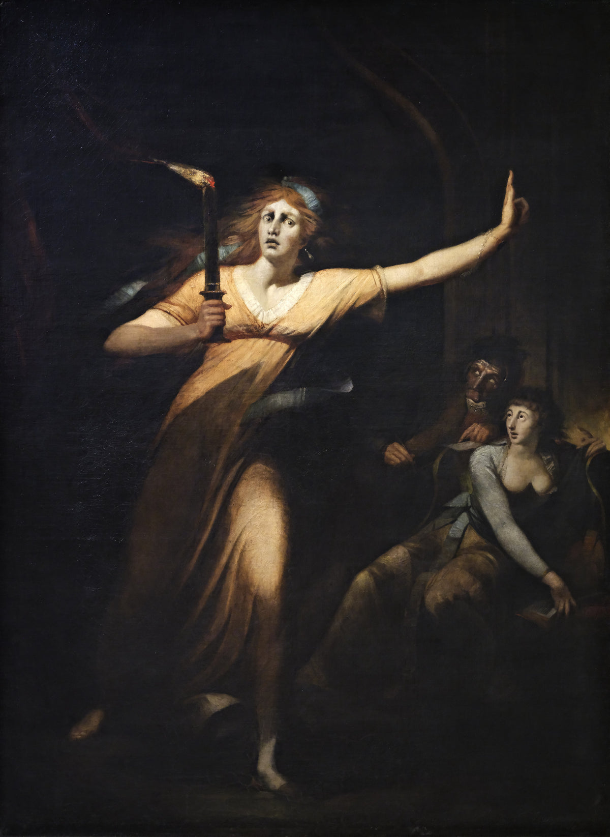 The Sleepwalking Lady Macbeth by Henry Fuseli — A sleepwalker with a candle stares wide-eyed through a dark chamber