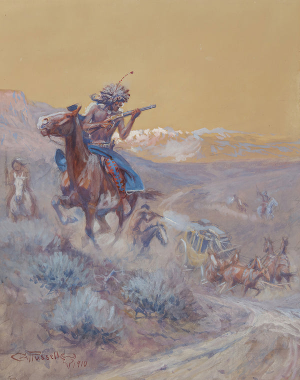 Charles M. Russell — The Stage Ahead of Us Had Been Attacked by Indians and Burned | Western Art Print