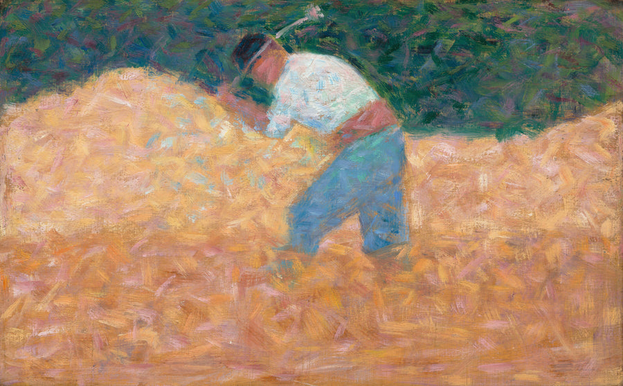 Georges Seurat — The Stone Breaker | Fine Art Print shown to scale on a wall above a sofa