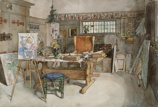 Carl Larsson — The Studio (Easel and Sunflower) | Swedish Watercolour Print