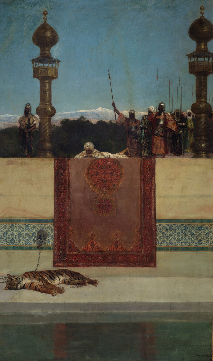 Jean-Joseph Benjamin-Constant — The Sultan's Tiger | Art Print shown to scale on a wall above a sofa