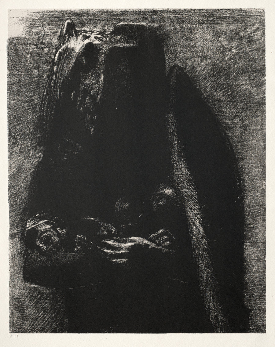 Odilon Redon — The Temptation of Saint Anthony: It Is the Devil | Symbolist Art Print shown to scale on a wall above a sofa