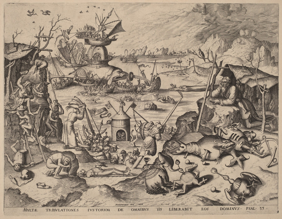 Hieronymus Bosch — The Temptation of Saint Anthony | Fine Art Print shown to scale on a wall above a sofa