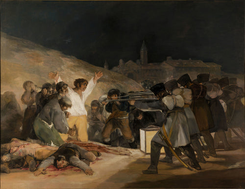 The Third of May 1808 by Francisco de Goya — A man in a white shirt flings up his arms before a firing squad